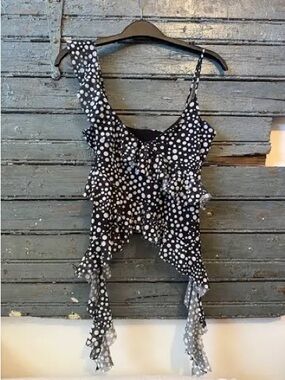 Zara Black and White Polka Dot Ruffle Camisole